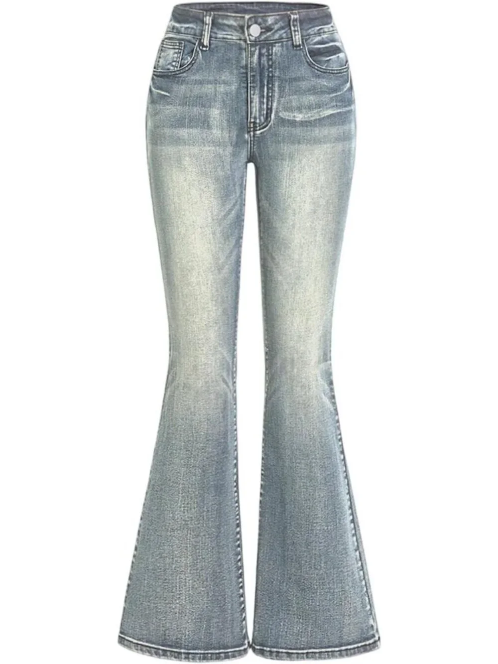 Women's Dusty Blue Denim Pull On Y2k Goth High Waist Mid Rise Bell Bottom Jeans